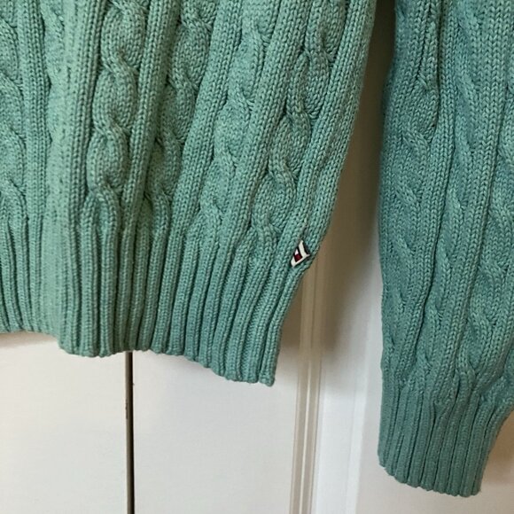 Tommy Hilfiger Sweater Womens M Mint Green Cable Knit Fisherman Academia Preppy - Picture 2 of 7
